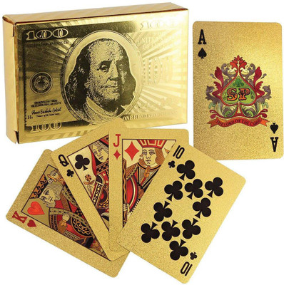 

QUINERGYS ® Gold Foil Playing Cards Novelty Cards Deck Poker Cards $100 Bill(Jet Gold)