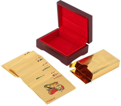 

QUINERGYS ® Playing Cards 24k Gold Plated Full Poker With Complete Wooden Box(Pale gold)