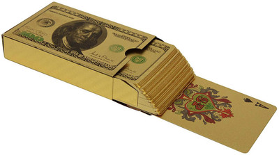 

QUINERGYS ™ Gold 24k US Poker Playing Cards (US 100 Dollar Design)(Glowing Gold)