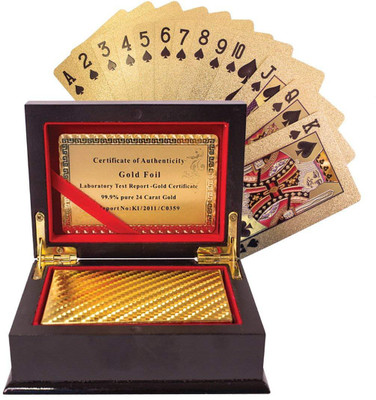 

QUINERGYS ® Playing Cards Deck - With Certificate, Multiple Designs Plating Poker Waterproof Plastic Gold Plated Poker Cards With Wooden Gift Box(Gold pink)