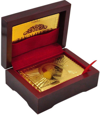 

QUINERGYS ® 24K Gold Plated Playing Cards Poked Deck 99.9% Pure + Deluxe Wooden Box Gift(Gold sand)