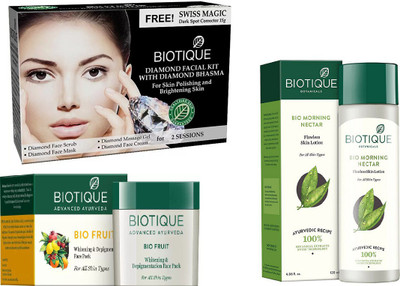 

BIOTIQUE BIO Bio Diamond Facial Kit, Bio Fruit Face Pack, Bio Morning Nectar Flawless Skin Lotion(Set of 3)