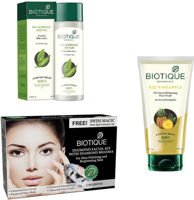 

BIOTIQUE BIO Bio Morning Nectar Flawless Skin Lotion, Bio Diamond Facial Kit, Bio Pineapple Oil Control Foaming Face wash(Set of 3)