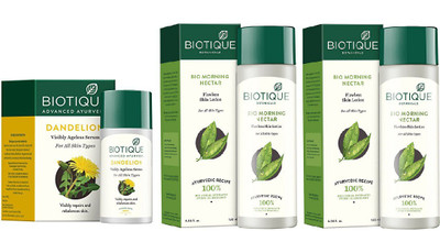 

BIOTIQUE BIO Dandelion Ageless Lightening Serum, Morning Nectar Flawless Skin Moisturizer(Set of 3)