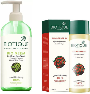 

BIOTIQUE BIO Neem Purifying Face Wash For All Skin Types, BERBERRY HYDRATING CLEANSER FOR ALL SKIN TYPES(Set of 2)