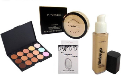 

pro longwear combo silicon puff & concealer palette 15 shades and 2 way compact and foundation(Set of 4)