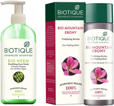 

BIOTIQUE BIO Neem Purifying Face Wash For All Skin Types, mountain ebony vitalizing serum(Set of 2)