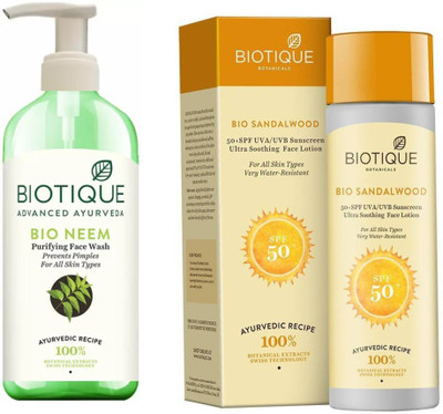

BIOTIQUE BIO Neem Purifying Face Wash For All Skin Types, Sandalwood Lotion SPF 50(Set of 2)