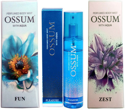

OSSUM ZEST PERFUMED BODY MIST 115 ML+ PLEASURE PERFUMED BODY MIST 115 ML+ FUN PERFUMED BODY MIST 115 ML Deodorant Spray - For Men & Women(345 ml, Pack of 3)