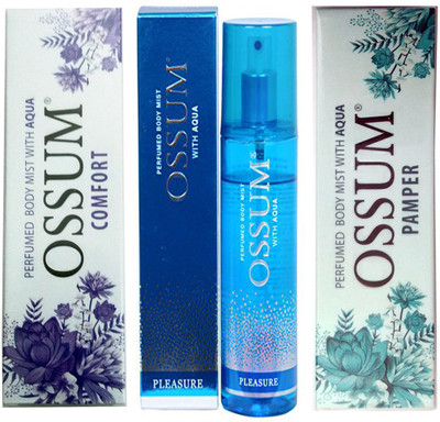 

OSSUM COMFORT PERFUMED BODY MIST 115 ML+PLEASURE PERFUMED BODY MIST 115 ML+PAMPER PERFUMED BODY MIST 115 ML Deodorant Spray - For Men & Women(115 ml, Pack of 3)