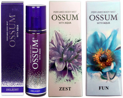 

OSSUM ZEST PERFUMED BODY MIST 115 ML+ DELIGHT PERFUMED BODY MIST 115 ML+ FUN PERFUMED BODY MIST 115 ML Deodorant Spray - For Men & Women(115 ml, Pack of 3)