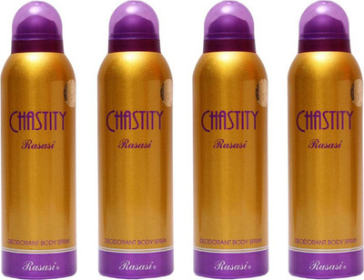 

Rasasi Chastity deodorant (Pack of 4) Body Spray - For Women(600 ml, Pack of 4)