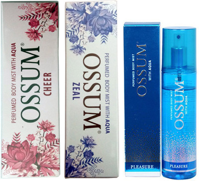 

OSSUM CHEER PERFUMED BODY MIST 115 ML+PLEASURE PERFUMED BODY MIST 115 ML+ZEAL PERFUMED BODY MIST 115 ML Deodorant Spray - For Men & Women(115 ml, Pack of 3)