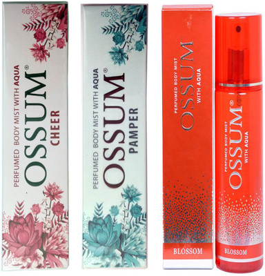 

OSSUM, CHEER PERFUMED BODY MIST 115 ML+BLOSSOM PERFUMED BODY MIST 115 ML+PAMPER PERFUMED BODY MIST 115 ML Deodorant Spray - For Men & Women(115 ml, Pack of 3)