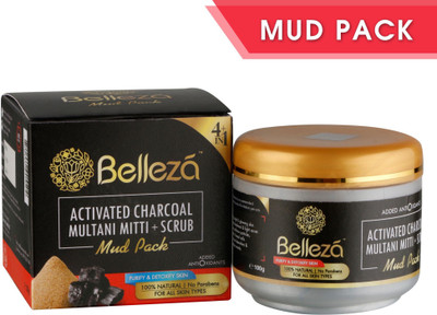 

Belleza 4 in 1 Mud / Face pack, Activated charcoal + Multani mitti + Scrub + Antioxidant 100 g