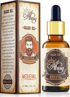 

CAPTAIN THUG Medieval Beard Oil Conditioner- All Natural Organic Argan & Jojoba Oils - Promotes Beard Growth - Softens & Strengthens Beards and Mustaches for Men (1.01 fl.oz) Hair Oil(30 ml)