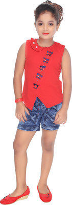 ZADMUS Girls Party(Festive) Top Shorts(Red)