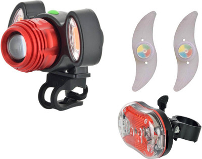 

GUBBAREY Zoomable Rechargeable 4 Modes Front Light , LED tail Lights and 1 Pair of spokes wheel lights LED Front Rear Light Combo(Multicolor)