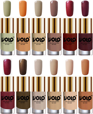 

Volo Luxury Super Shine Nail Polish Set of 12 Vibrant Shades Mischievous Mint, Flirty Nude, Nude, Dark Nude, Lava Lust, Shimmer Coffee, Metallic Red, Gold, Metallic Coffee, Nude Tude(Pack of 12)