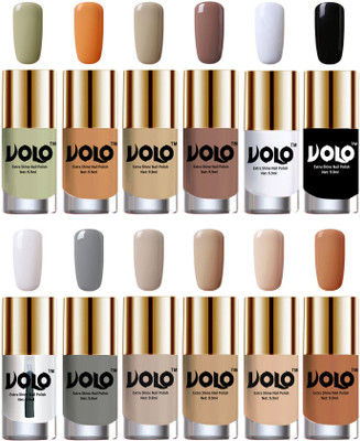 

Volo Luxury Super Shine Nail Polish Set of 12 Vibrant Shades Mischievous Mint, Flirty Nude, Nude, Dark Nude, Matte White, Black, Extra Shine Top Coat, Grey, Nude Tude(Pack of 12)