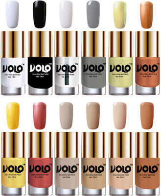 

Volo Luxury Super Shine Nail Polish Set of 12 Vibrant Shades Matte White, Black, Extra Shine Top Coat, Grey, Chrome Olive Green, Bronze Magnetic, Gold Chrome, Hot Lava, Nude Tude(Pack of 12)