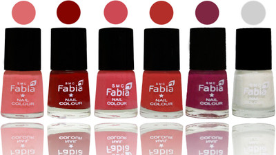

Fabia Nail Polish Matte Look Attractive Your Nails Baby Pink-Bold Red-Strawberry-Candy Orange-Dark Magenta-White(Pack of 6)