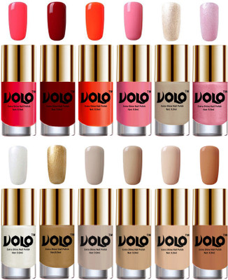 

Volo Luxury Super Shine Nail Polish Set of 12 Vibrant Shades Carrot Red, Red, Coral, Light Pink, Chrome Rust, Metallic Pink, Pearly White Chrome, Golden, Nude Tude(Pack of 12)