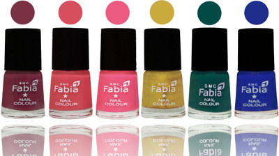 

Fabia Nail Polish Matte Look Attractive Your Nails Plum-Punch Pink-Shock Pink Light-Mattis gold-Pine Green-Shock Blue Dark(Pack of 6)
