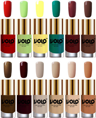 

Volo Luxury Super Shine Nail Polish Set of 12 Vibrant Shades Reddish Orange, Parrot Green, Yellow, Radium Green, Metallic Maroon, Chocolate Brown, Brown Coffee, Maroon, Nude Tude(Pack of 12)