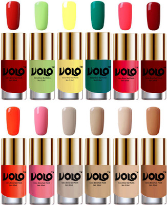 

Volo Luxury Super Shine Nail Polish Set of 12 Vibrant Shades Reddish Orange, Parrot Green, Yellow, Radium Green, Carrot Red, Red, Coral, Light Pink, Nude Tude(Pack of 12)