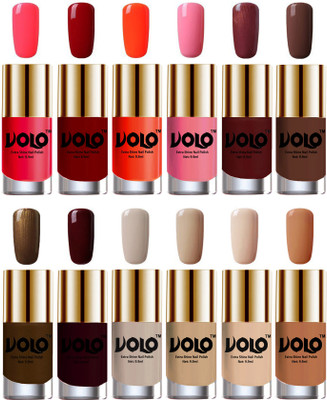 

Volo Luxury Super Shine Nail Polish Set of 12 Vibrant Shades Carrot Red, Red, Coral, Light Pink, Metallic Maroon, Chocolate Brown, Brown Coffee, Maroon, Nude Tude(Pack of 12)