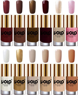 

Volo Luxury Super Shine Nail Polish Set of 12 Vibrant Shades Metallic Maroon, Chocolate Brown, Brown Coffee, Maroon, Chrome Rust, Metallic Pink, Pearly White Chrome, Golden, Nude Tude(Pack of 12)