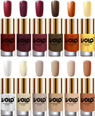 

Volo Luxury Super Shine Nail Polish Set of 12 Vibrant Shades Lava Lust, Shimmer Coffee, Metallic Red, Gold, Metallic Coffee, Red Gold, Golden, Metallic Silver, Light Golden, Nude Tude(Pack of 12)