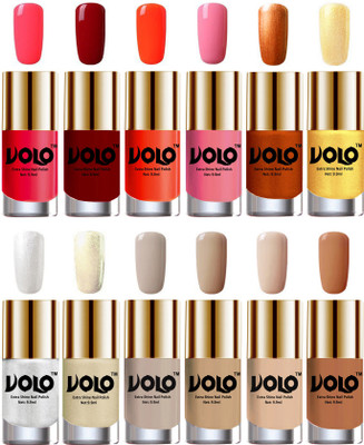 

Volo Luxury Super Shine Nail Polish Set of 12 Vibrant Shades Carrot Red, Red, Coral, Light Pink, Red Gold, Golden, Metallic Silver, Light Golden, Nude Tude(Pack of 12)