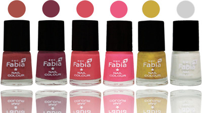 

Fabia Nail Polish Matte Look Attractive Your Nails Dark Peach-Plum-Punch Pink-Shock Pink Light-Mattis gold-White(Pack of 6)