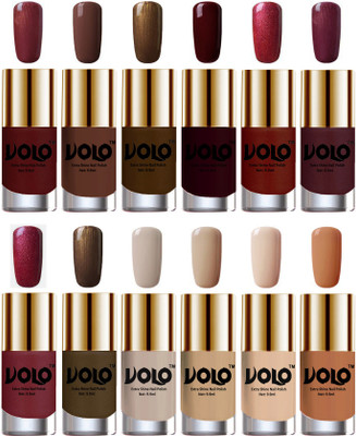 

Volo Luxury Super Shine Nail Polish Set of 12 Vibrant Shades Metallic Maroon, Chocolate Brown, Brown Coffee, Maroon, Lava Lust, Shimmer Coffee, Metallic Red, Gold, Metallic Coffee, Nude Tude(Pack of 12)