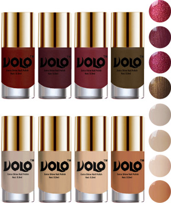 

Volo High-Shine Long Lasting Non Toxic Professional Nail Polish Set of 8 Lava Lust, Shimmer Coffee, Metallic Red, Gold, Metallic Coffee, Nude Tude(Pack of 8)