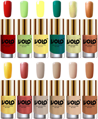 

Volo Luxury Super Shine Nail Polish Set of 12 Vibrant Shades Reddish Orange, Parrot Green, Yellow, Radium Green, Chrome Olive Green, Bronze Magnetic, Gold Chrome, Hot Lava, Nude Tude(Pack of 12)