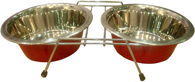 

HM Steels HMSTEELS PET DOG BOWL Wire DOUBLE DINNER IN RED COLOR WITH Stainless steel PET BOWL 1.5LTR*2 (21CM) Rectangular Stainless Steel, Iron Pet Bowl(1460 ml Red)