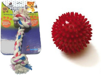 

Goofy Tails Dog Chew Toy Combo (Cotton Bone + Spike Ball) Rubber Ball For Dog