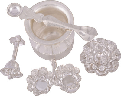 

Shreeng silver plated pooja article no.1 5pcs. Stainless Steel(5 Pieces, Silver)