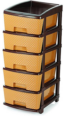 Wud Kraft Plastic Free Standing Chest of Drawers(Finish Color - Brown)