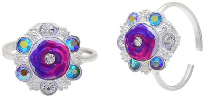 memoir Reddish Violet Round Shape Brass Cubic Zirconia Silver Plated Toe Ring Set