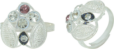 memoir Heartshaped Design Adjustable Brass Cubic Zirconia Silver Plated Toe Ring Set