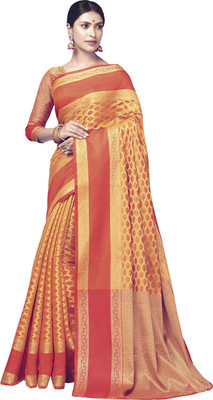 Ratnavati Printed Kanjivaram Silk Blend Saree(Orange)