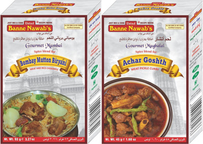 

Ustad Banne Nawab's BOMBAY MUTTON BIRYANI & ACHAR GOSHTH ( MEAT AND RICE CASSEROLE & MEAT PICKLE CURRY ) - 2 PAC K(2 x 69 g)