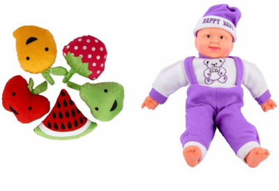 

Deals India soft toy Fruits(set of 5)(15 cm) and Musical Happy Baby Boy Laughing combo - 15 cm(Multicolor)