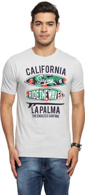 Handgrip Printed Men Round Neck Grey T-Shirt