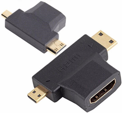 

LipiWorld TV-out Cable (Pack-2) 3 in 1 T Shape HDMI Female to Mini & Micro HDMI Male 90 Degree Multi Adapter Converter(Black, For Laptop)