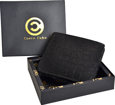 

Cuero Cubo Men Black Genuine Leather Wallet(8 Card Slots), Crocodile black